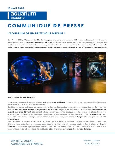 Communiqué de presse pour le nouvel espace méduses.